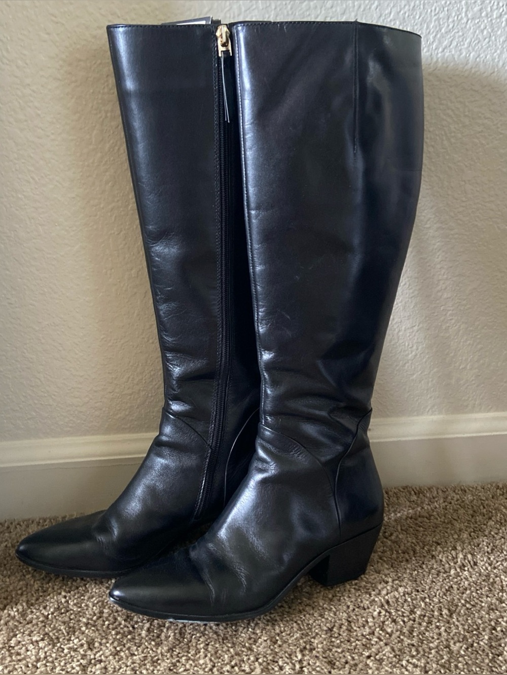 Women’s Over-the-Knee Black Leather Boots with Block Heel